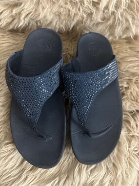 Fit Flop Navy Blue Rhinestone Slip-On Sandals